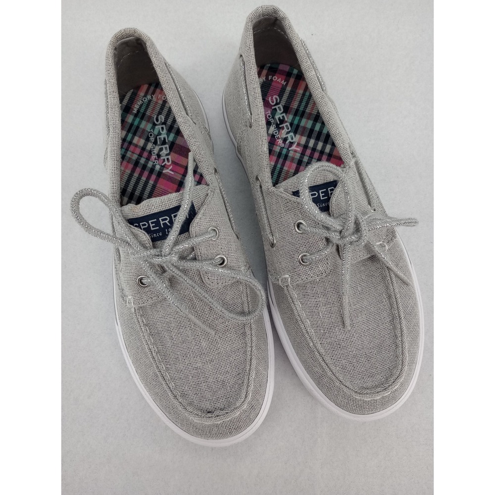 Sperry Boat Shoes Girls 3M Grey Silver Glitter Canvas Memory Foam - Picture 3 of 8